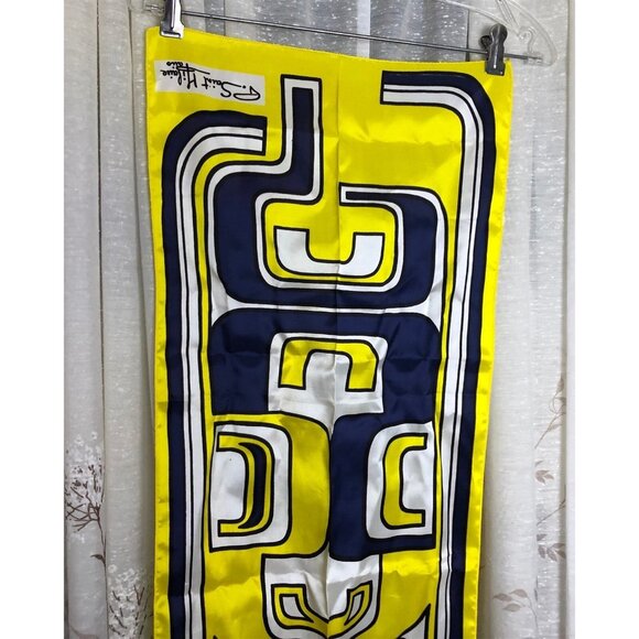 Vintage St. Hilaire Paris France Graphic Scarf Yellow Blue 14 x 54 Mod - Picture 2 of 8